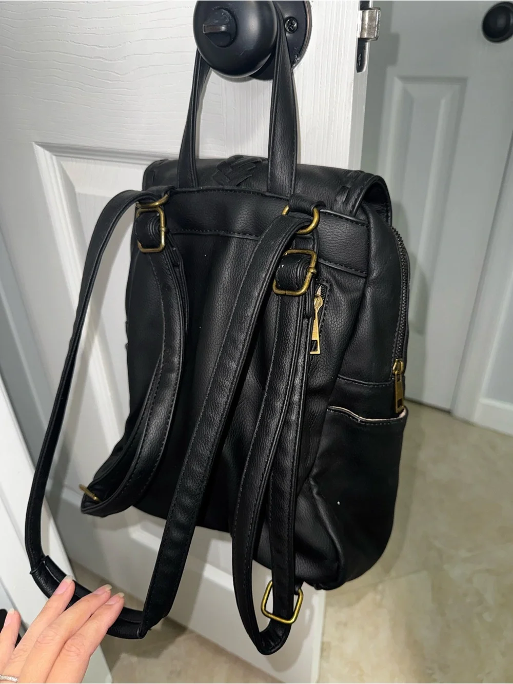 Black Woven Detail Backpack